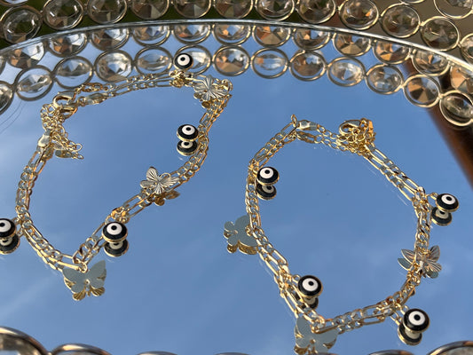 EVIL EYE W/ BUTTERFLIES ANKLET(BLACK)